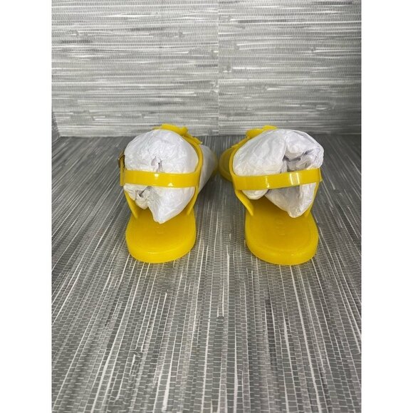 Coach Womens Trmulti Jelly T-Strap Sandals Yellow Buckle Flat Heel 5 B New - Picture 2 of 9